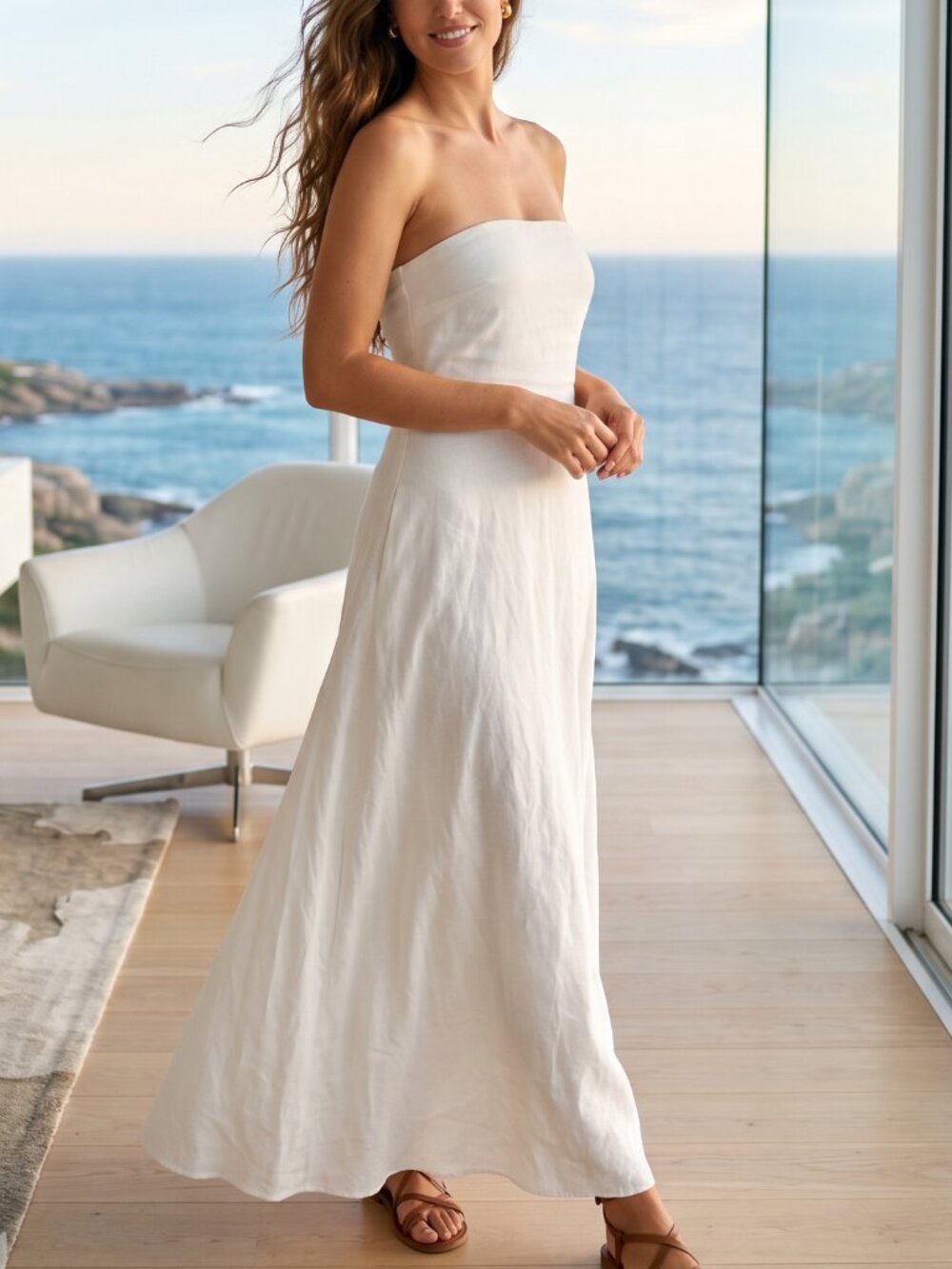 NWT REVOLVE Australia SHOWPO Aaliya linen blend strapless slip dress US 4